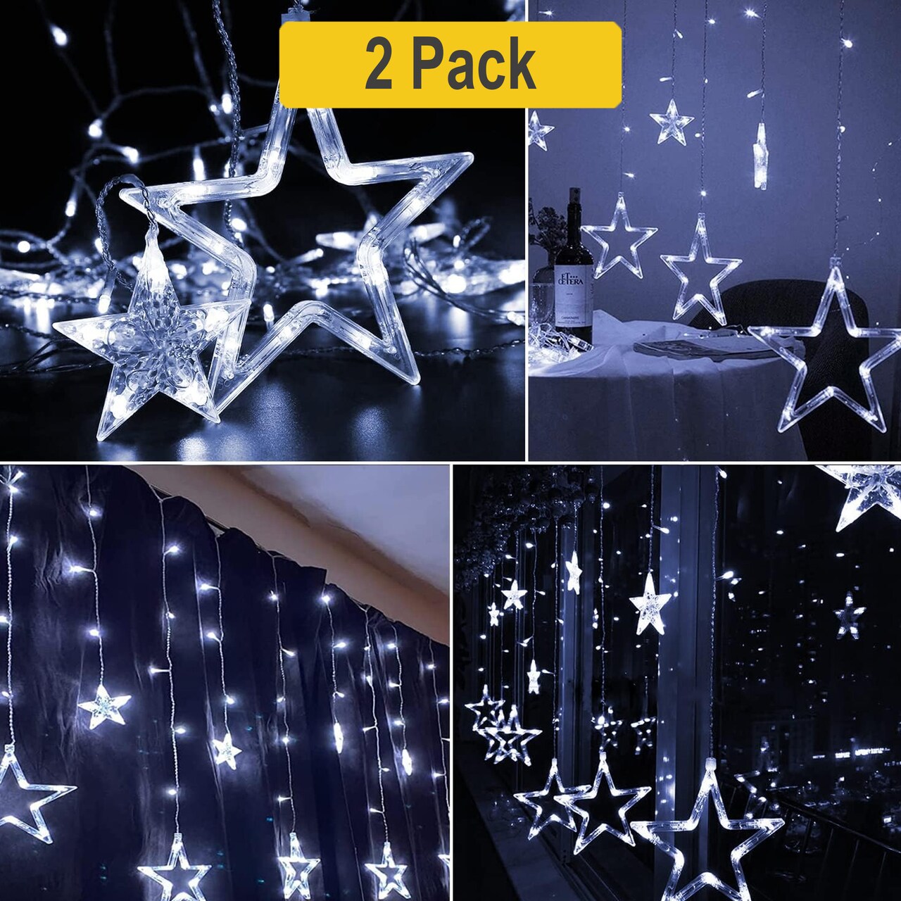 138 LED Hanging Star Curtain Lights — White, Twinkle Fairy Effect